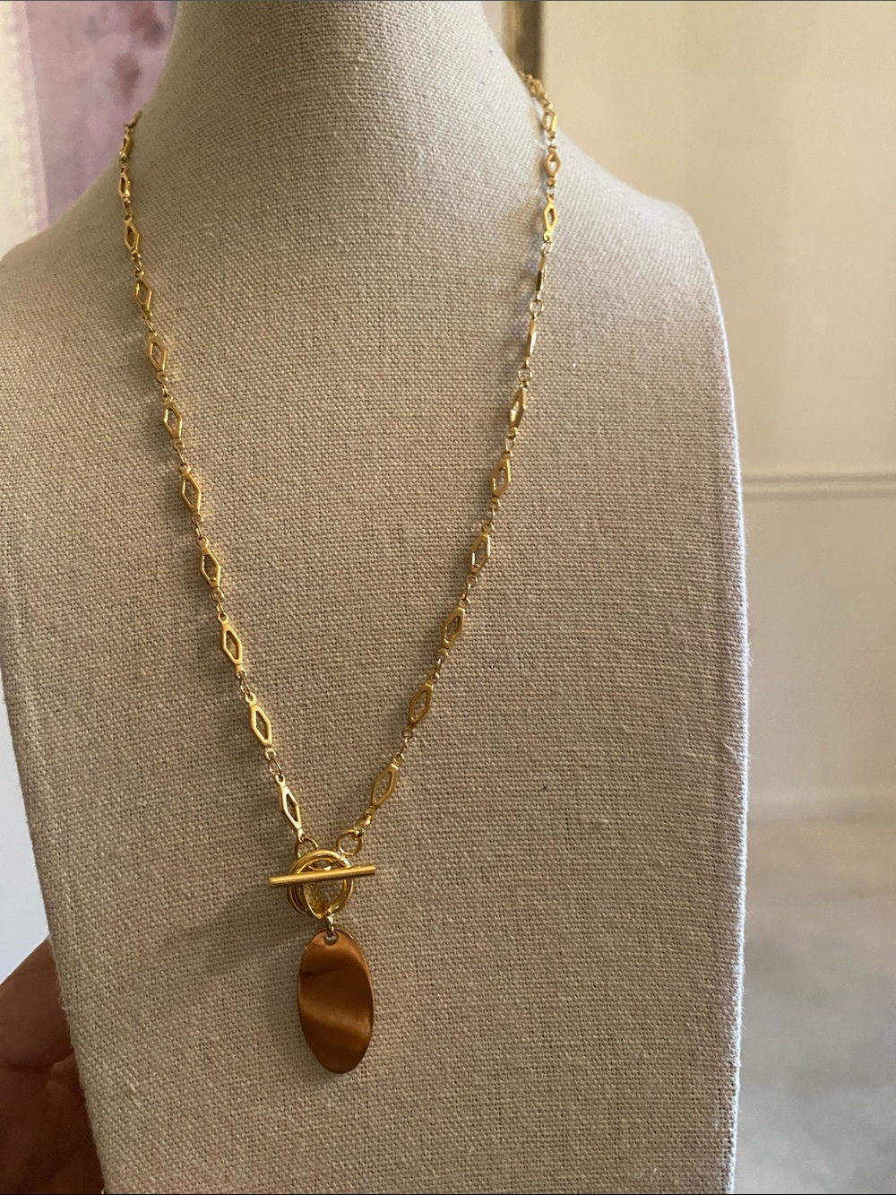 Plunder Gold-Tone Pendant Necklace with Oval Charm - Women Jewelry